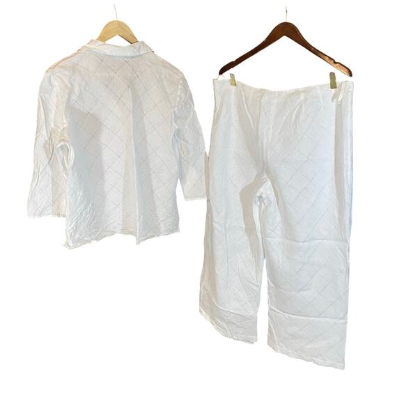 Nikki Valenti Linen 2 Piece Set Top & Pants Size 18 White Plus Size - Picture 7 of 7